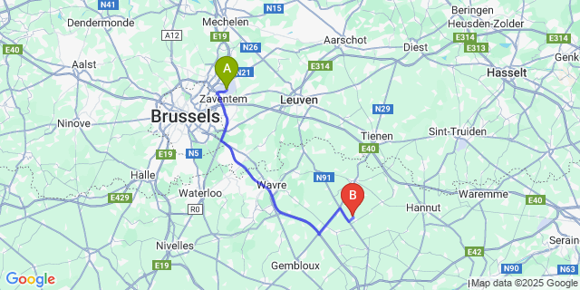 Map: Brussels Zaventem Airport (BRU) to Mont-Saint-Andre