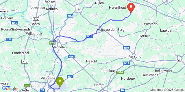 Map: Brussels Zaventem Airport (BRU) to Morkhoven