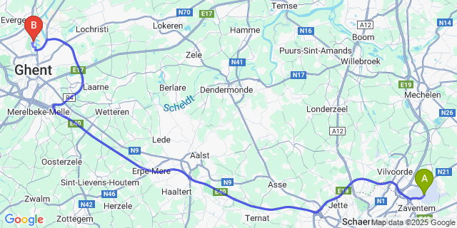 Map: Brussels Zaventem Airport (BRU) to Muide