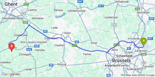 Map: Brussels Zaventem Airport (BRU) to Munkzwalm