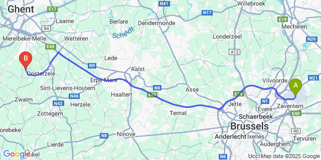 Map: Brussels Zaventem Airport (BRU) to Munte