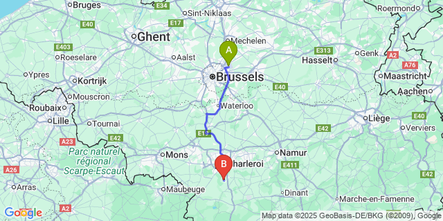 Map: Brussels Zaventem Airport (BRU) to Nalinnes