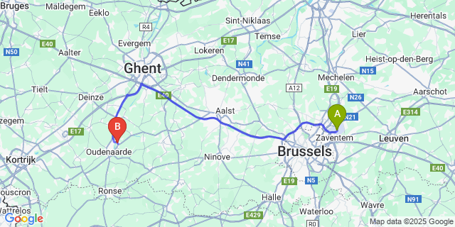 Map: Brussels Zaventem Airport (BRU) to Nederename
