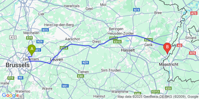 Map: Brussels Zaventem Airport (BRU) to Neerharen