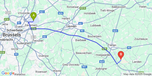 Map: Brussels Zaventem Airport (BRU) to Neerheylissem
