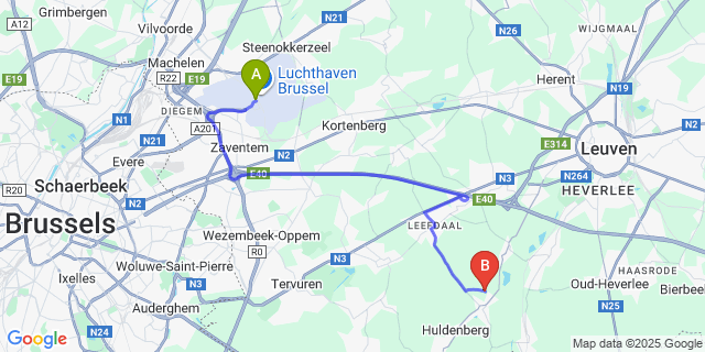 Map: Brussels Zaventem Airport (BRU) to Neerijse