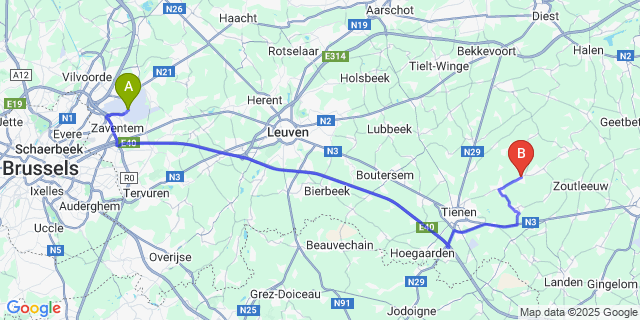 Map: Brussels Zaventem Airport (BRU) to Neerlinter