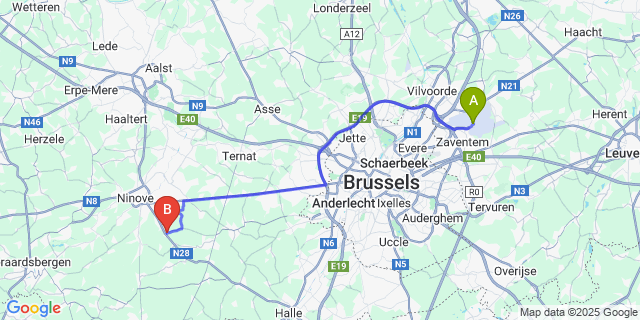 Map: Brussels Zaventem Airport (BRU) to Neigem