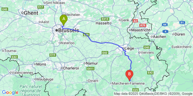 Map: Brussels Zaventem Airport (BRU) to Odeigne