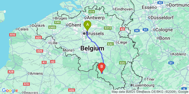Map: Brussels Zaventem Airport (BRU) to Oizy