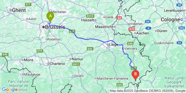 Map: Brussels Zaventem Airport (BRU) to Oudler