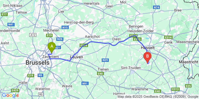 Map: Brussels Zaventem Airport (BRU) to Overbroek