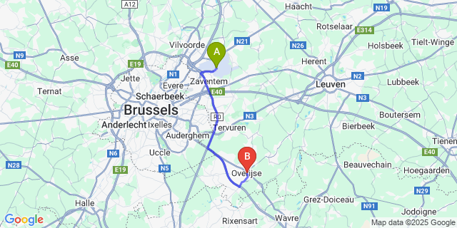 Map: Brussels Zaventem Airport (BRU) to Overijse