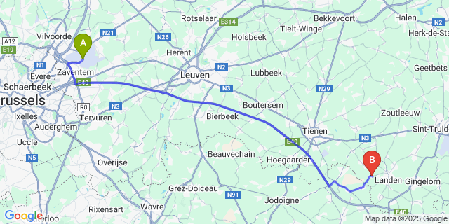 Map: Brussels Zaventem Airport (BRU) to Overwinden