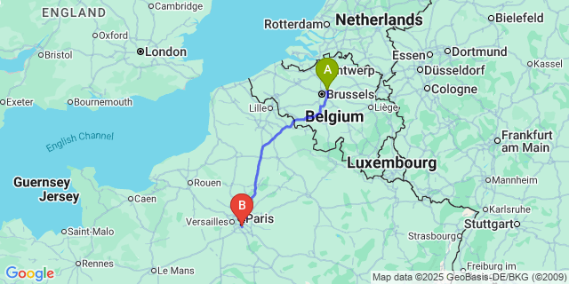 Map: Brussels Zaventem Airport (BRU) to cancelParis Airport Orly