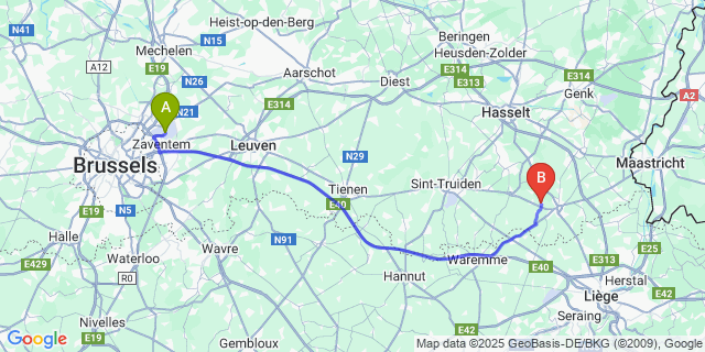 Map: Brussels Zaventem Airport (BRU) to Piringen