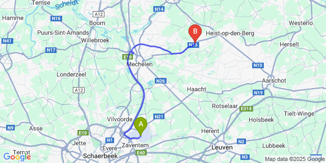 Map: Brussels Zaventem Airport (BRU) to Putte