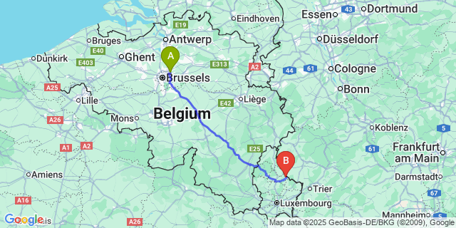 Map: Brussels Zaventem Airport (BRU) to Reisdorf