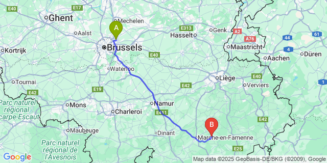Map: Brussels Zaventem Airport (BRU) to Rendeux
