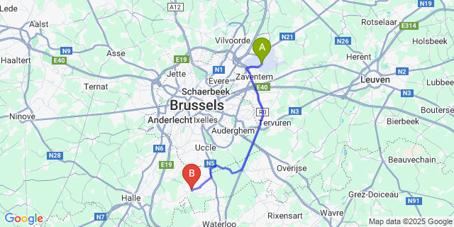 Map: Brussels Zaventem Airport (BRU) to Rhode-Saint-Genese
