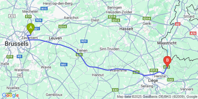 Map: Brussels Zaventem Airport (BRU) to Richelle
