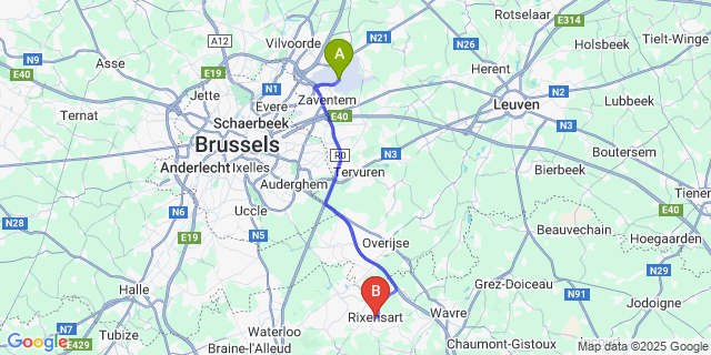 Map: Brussels Zaventem Airport (BRU) to Rixensart