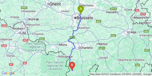 Map: Brussels Zaventem Airport (BRU) to Robechies