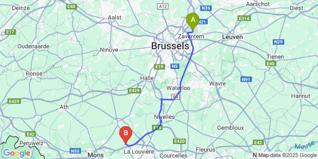 Map: Brussels Zaventem Airport (BRU) to Roeulx