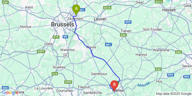 Map: Brussels Zaventem Airport (BRU) to Ronet