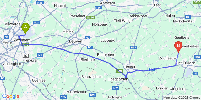 Map: Brussels Zaventem Airport (BRU) to Runkelen
