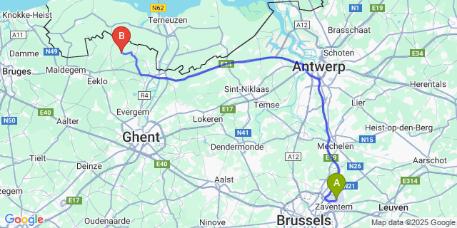 Map: Brussels Zaventem Airport (BRU) to s Gravenjansdijk