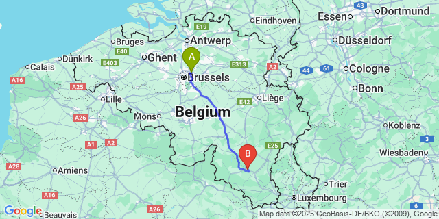Map: Brussels Zaventem Airport (BRU) to Saint-Pierre
