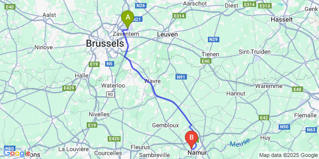 Map: Brussels Zaventem Airport (BRU) to Saint-Servais