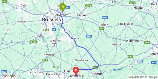 Map: Brussels Zaventem Airport (BRU) to Sambreville