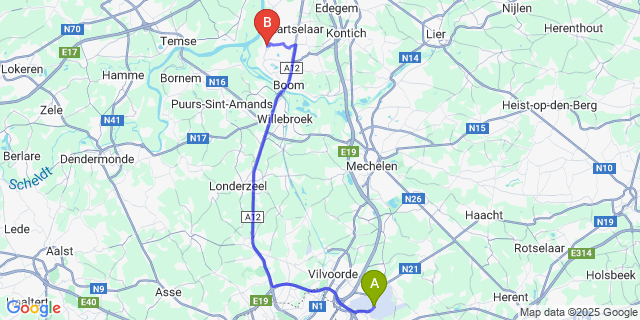 Map: Brussels Zaventem Airport (BRU) to Schelle