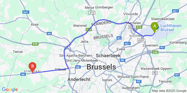 Map: Brussels Zaventem Airport (BRU) to Schepdaal