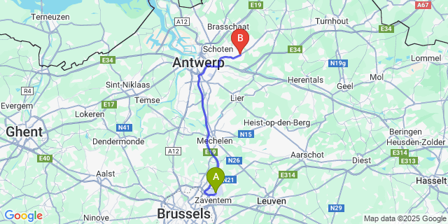 Map: Brussels Zaventem Airport (BRU) to Schilde