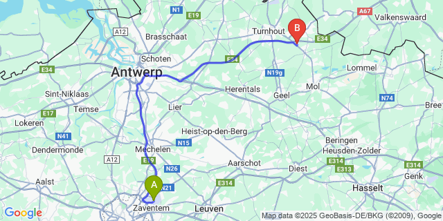 Map: Brussels Zaventem Airport (BRU) to Schoonbroek