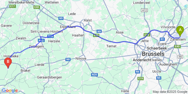 Map: Brussels Zaventem Airport (BRU) to Schorisse
