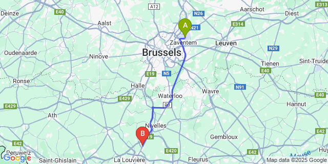 Map: Brussels Zaventem Airport (BRU) to Seneffe
