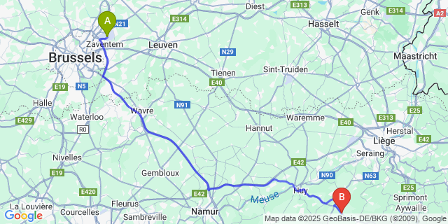Map: Brussels Zaventem Airport (BRU) to Seny