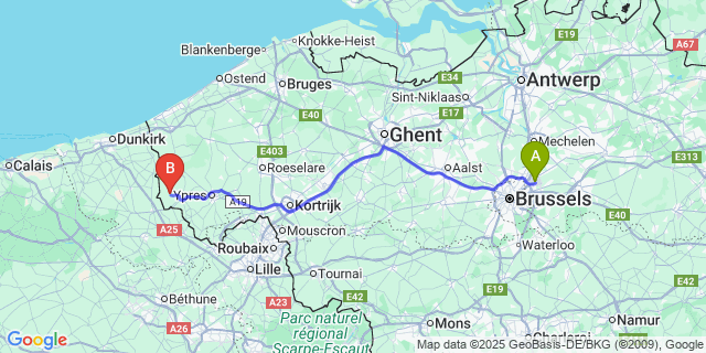 Map: Brussels Zaventem Airport (BRU) to Sint-Jan-ter-Biezen