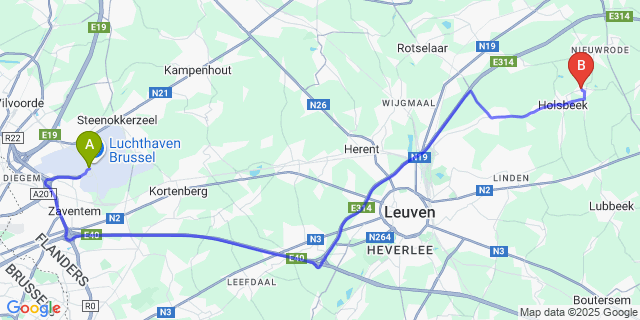 Map: Brussels Zaventem Airport (BRU) to Sint-Pieters-Rode