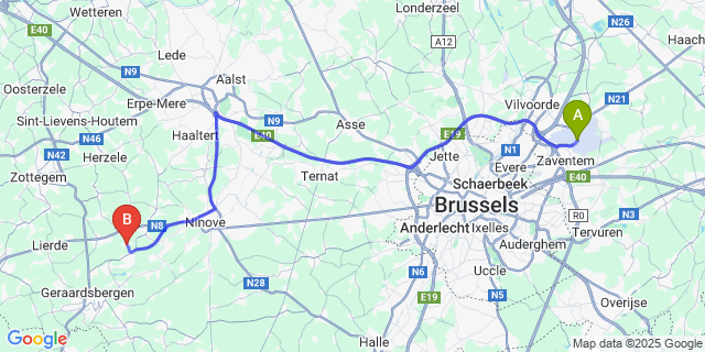 Map: Brussels Zaventem Airport (BRU) to Smeerebbe