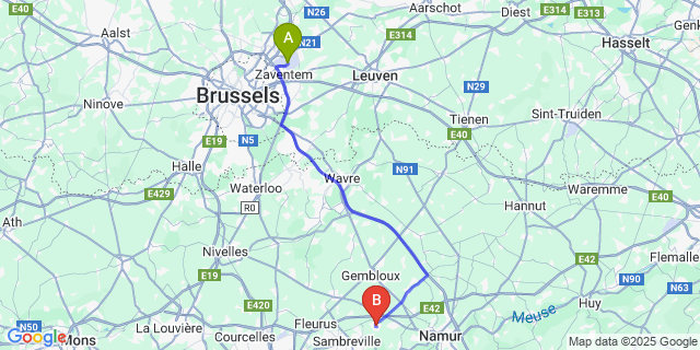 Map: Brussels Zaventem Airport (BRU) to Spy