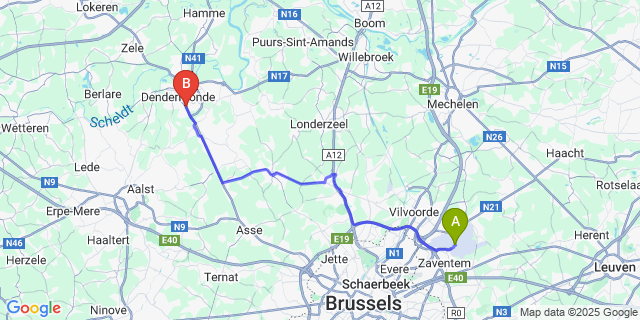 Map: Brussels Zaventem Airport (BRU) to St-Gillis-bij-Dendermonde