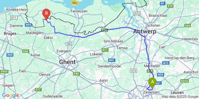 Map: Brussels Zaventem Airport (BRU) to St-Margriete