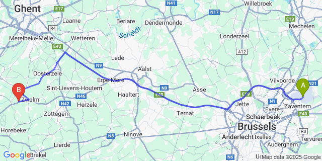 Map: Brussels Zaventem Airport (BRU) to St-Maria-Latem