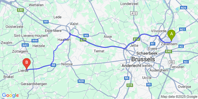 Map: Brussels Zaventem Airport (BRU) to St-Maria-Lierde