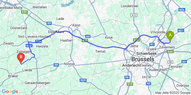 Map: Brussels Zaventem Airport (BRU) to St-Maria-Oudenhove